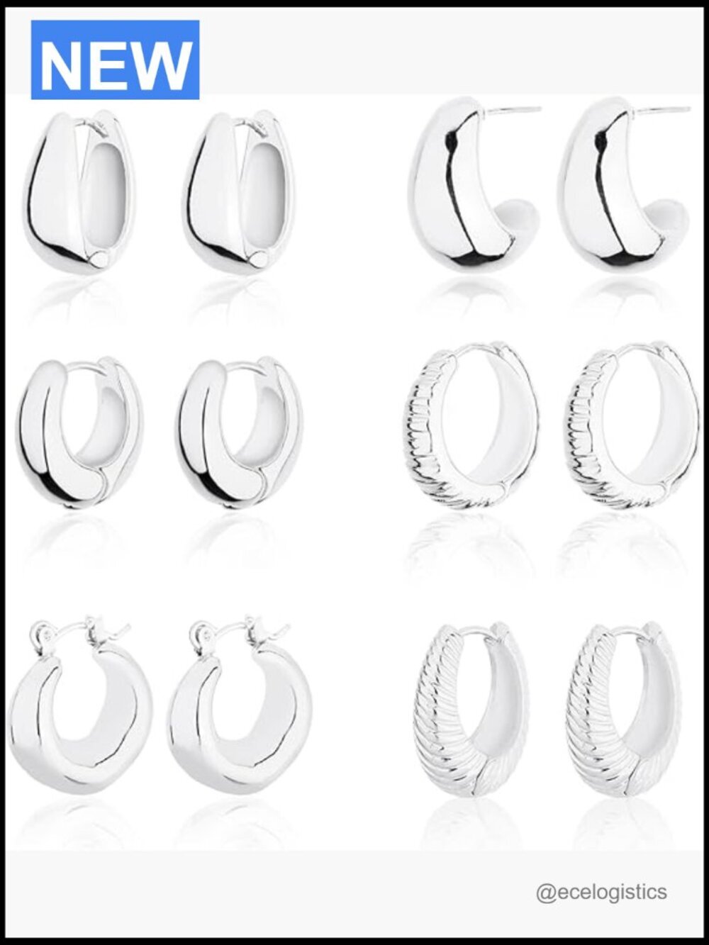 6 Pairs Chunky Gold Hoop Earrings Set - 14K Gold Plated Hypoallergenic